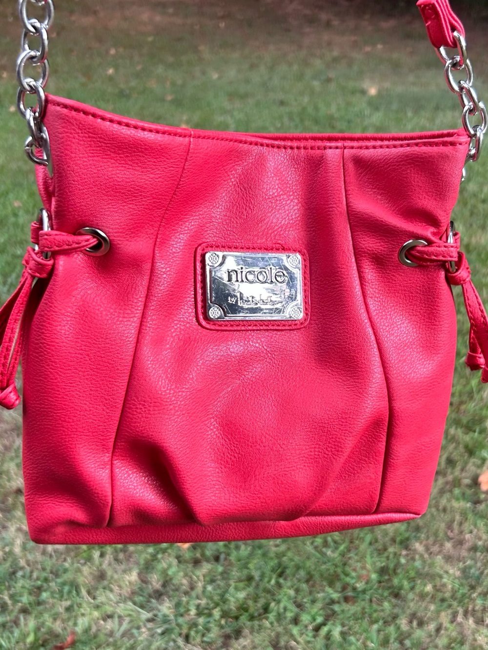 Nicole by Nicole Miller Red Faux Leather Drawstring Shoulder Bag